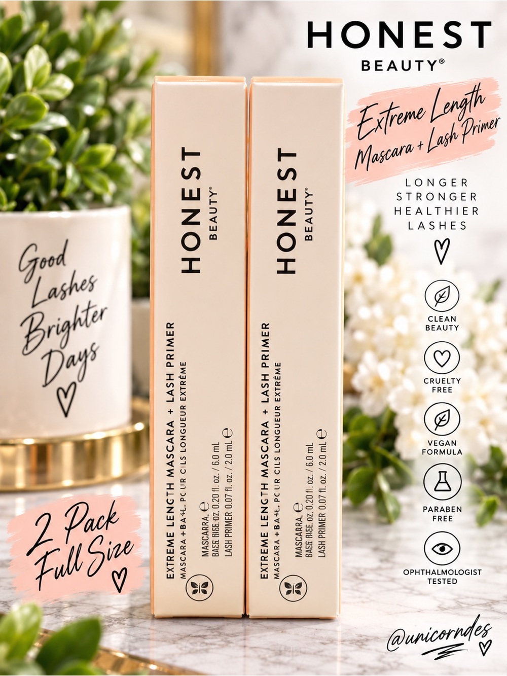 Honest Beauty Extreme Length Mascara Lash Primer Full Size 2 Pack